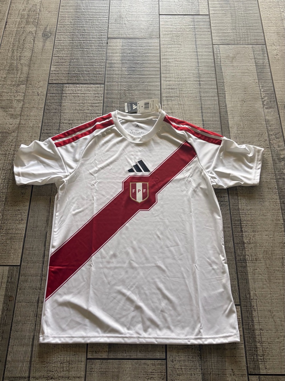 adidas Peru Soccer National Team Jersey White Red Mens Size Medium